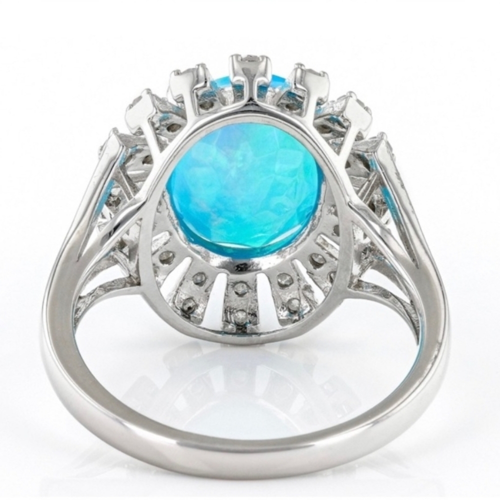Exotic Natural Paraiba Blue Opal & Diamond Ring Sterling Silver Size 8 - Picture 11 of 13